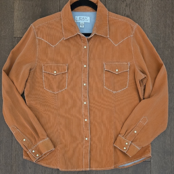 Ryan Micheal Silk/Cotton Women's Button Down Western Shirt, pumpkin Orange - Picture 2 of 14